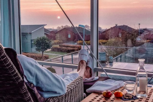 Udsigt og solnedgang fra  spaens 1. sal